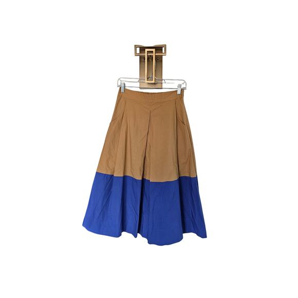 Clare V Tan Khaki and Cobalt Genevieve Skirt Midi Skirt NWT Size Small - Picture 3 of 12